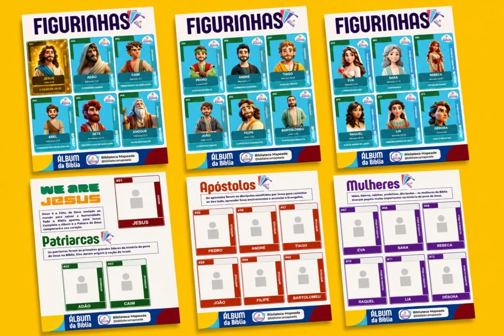 Páginas de figurinhas do álbum da Bíblia